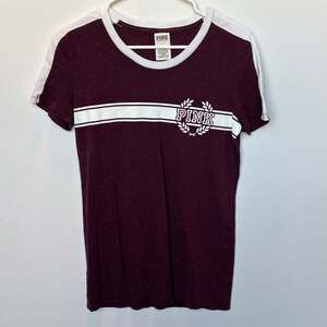 Victoria's Secret PINK Short Sleeve Speckled Ringer Tee Maroon Burgundy Large